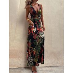 Season:Summer; Fabric:Polyester; Sleeve Length:Sleeveless; Look After Me:Machine wash; Gender:Women's; Style:A Line,Maxi,Bohemia; Elasticity:Micro-elastic; Occasion:Holiday,Vacation; Fit Type:Slim; Dresses Type:Casual Dress,Boho Chic Dresses; Pattern:Floral,Tropical; Design:Print,Backless; Neckline:V Neck; Front page:FF; Listing Date:03/06/2024; Bust:; Length:; Waist:; Fit US Size:; Fit UK Size:; Fit EU Size:; Dress Length Type:Long Dress Maxi Dress; Print Type:Print Boho Chic Dresses, V Neck Long Dress, Dresses Pattern, Boho Chic Dress, Tropical Design, Chic Dresses, Holiday Vacation, Dress Boho, Slim Dresses