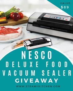 an image of a food sealer with the words necco deluxe food vacuum sealer giveaway