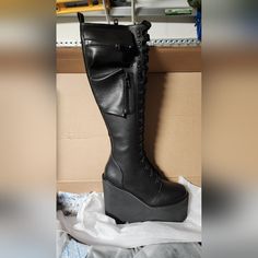 Dollskill Current Mood Obsidian Pocket Platform Boots Size 9m Style # Cm18-1056-Bb Brand New In Box... These Are Sold Out And Sell Used Over $100... They Have Picket On Them To Hold Small Items Like Credit Cards, Phone, Lipstick Etc... Black Gothic Synthetic Boots, Gothic Boots For Alternative Fashion, Black Synthetic Alternative Platform Boots, Black Synthetic Alternative Style Boots, Black Faux Leather Boots For Concerts, Black Gothic Platform Boots With Synthetic Material, Black Faux Leather Platform Boots For Concert, Black Synthetic Gothic Platform Boots, Black Gothic Platform Boots