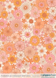 an explosion of flowers with a vintage retro vibe 70s Fabric Prints Retro Pattern, 1960s Floral Pattern, Groovy Floral Pattern, 1970s Patterns Retro Wallpaper, Groovy Pink Wallpaper, 70s Floral Wallpaper, 60s Pjs, Girly Wallpapers Aesthetic, 70’s Wallpaper