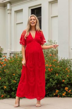 PinkBlush Red Lace Mesh Overlay Maternity Maxi Dress Pink Blush Maternity Dress, Maternity Maxi Dress, Trendy Maternity, Maternity Maxi, Baby Shower Dresses, Photoshoot Dress, Shower Dresses, Stylish Maternity, Pregnancy Maxi Dress