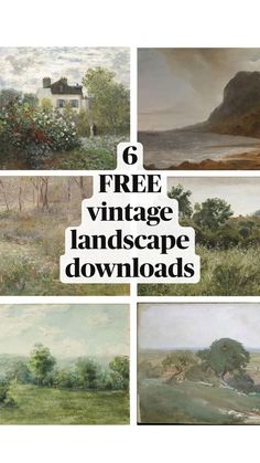 four pictures with the title 6 free vintage landscape paintings