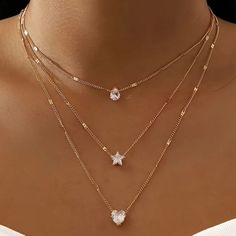 Multilayer Water Drop Love Star Rhinestone Pendant Clavicle Chain Necklace For Women. - Golden Plated. - Luxury Style Fine Jewelry. Fantastic World, Opal Pendant Necklace, Multi Layer Necklace, Moon Pendant Necklace, Rhinestone Heart, Star Jewelry, Stone Pendant Necklace, Luxury Style, Water Drop