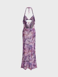 Halter Floral Sleeveless Maxi Dress | kollyy Purple Sleeveless Maxi Dress For Festival, Purple Halter Neck Beach Dress, Purple Flowy Sleeveless Maxi Dress, Purple Halter Neck Dress With Floral Print, Purple Halter Neck Floral Print Dress, Floral Sleeveless, Sleeveless Maxi Dress, Tulle Dress, Midi Dress