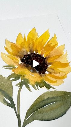 a painting of a yellow sunflower with green leaves on the bottom and an arrow in the center