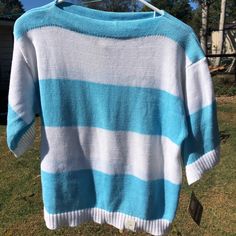 Brand New With Tags, Never Worn. Baby Blue And White Wide Stripe Pullover Top. 100% Cotton. Tag Reads "Machine Or Hand Wash Cool Water Tumble Dry". Only Flaw Is A Small Spot On The Back (See Last Pic). We Always Use Recycled, Reused And Repurposed Materials And Boxes For Packing. All Items Are Very Well Padded And Protected For Shipping. Most Purchases Made By 7pm Est Will Be Shipped The Next Business Day. Please Reach Out If You Have Any Questions. Thanks For Stopping By! :) H&m Baby, Rhinestone Shirts, Slouchy Tee, Just My Size, Wide Stripes, Ladies Tee Shirts, Ralph Lauren Womens, Blue T, Blue Tshirt