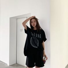 Size (CM) Waist Circumference Hips Pants Length S 60-66 96 47 M 64-70 100 49 L 68-74 104 51 Model is 168cm 49kg wears size L Suit Shorts, Waist Circumference, Pants Length, Shoulder Sleeve, Printed Shorts, Shirt Shop, Tshirt Dress, Korean Fashion, Black And Grey