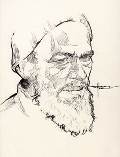 a black and white drawing of a man's face