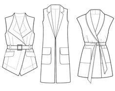 the front and back views of an unbuttoned vest with a tie on it