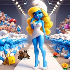 the smurfs are walking down the runway