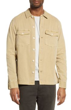 The work shirt gets promoted to refined in this straight-cut version that layers like a pro. 28" length; 40" chest (size Medium) Front button closure Long sleeves with button cuffs Chest button-flap pockets 100% cotton Machine wash, line dry Imported Men's Clothing Straight Cut, Work Shirts, All Saints, Tan Brown, Flap Pocket, Shirt Jacket, Button Up Shirts, Button Up, Nordstrom