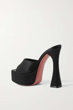 AMINA MUADDI Dalida satin platform mules | NET-A-PORTER Amina Muaddi Shoes, Platform Mules, Amina Muaddi, Huntington Whiteley, Rosie Huntington Whiteley, Satin Slip, Chunky Platform, Mules Shoes, Black Satin