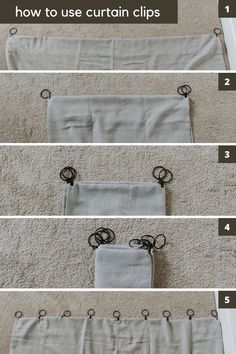 the instructions for how to use curtain clips on carpeted area rugs in living room