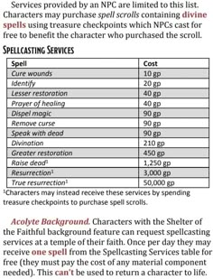 a table with numbers and instructions for different types of devices