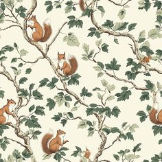 Autumn Scurry Wallpaper - Painted Paper Cabincore Wallpaper, Yellow Vintage Wallpaper, Squirrel Wallpaper, Oak Wallpaper, Ikea Dollhouse, Woodland Wallpaper, Small House Interior, Small House Interior Design, Loft Room