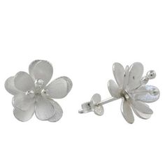 Two fantastic blossoms are handcrafted of sterling silver, featured in this glistening pair of button earrings from Thailand. Lalana designs the earrings, elaborated with a fascinating combination of finishes. Silver Flower Cluster Earrings In Sterling Silver, Silver Sterling Silver Flower Cluster Earrings, Silver Sterling Earrings With 3d Flowers, Sterling Silver Earrings With 3d Flowers, Sterling Silver Cluster Earrings With Flower Shape As Gift, Sterling Silver Earrings With 3d Flowers For Gift, Sapphire Earrings Studs, Sapphire Studs, Silver Button