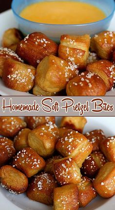 homemade soft pretzel bites with dipping sauce