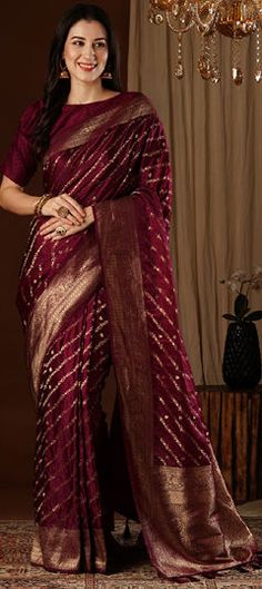 Red and Maroon color Saree in Satin Silk fabric with Weaving work Burgundy Traditional Wear With Zari Work For Festive Occasions, Reception Banarasi Silk Red Saree, Red Banarasi Silk Saree For Reception, Burgundy Traditional Wear With Pallu For Festivals, Traditional Burgundy Saree For Festive Occasions, Festive Burgundy Traditional Wear With Pallu, Festive Burgundy Saree With Pallu Detail, Festive Burgundy Saree With Zari Work, Burgundy Saree With Zari Work For Wedding