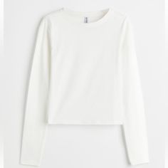 Nwt H&M White Cropped Long Sleeve Tee H&m Fall Crew Neck Tops, H&m Crew Neck Tops For Fall, H&m White Long Sleeve Top, H&m White Casual Top, White Long Sleeve Top From H&m, Casual White Top From H&m, Trendy White H&m Top, Casual White H&m Top, H&m White Tops For Spring