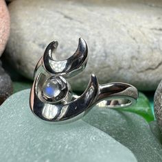 TAKE AN ADDITIONAL 20% OFF THE ALREADY REDUCED SALE PRICE - ADDITIONAL 20% IS DEDUCTED AT CHECKOUT with code SAVE20 A unique design of a double mystical crescent moon accented with bright authentic gemstone of your choice - a delicate and feminine ring in solid sterling silver. Ring face is approximately 1/2" x 1/2" Sizes 5-10 - open ring design allows for size flexibility and comfort!