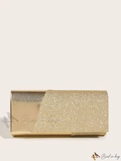 Bird in Bag - Gold-Tone Glitter Flap Clutch Bag for Women, Can Be Worn Crossbody or Carried by Hand, Perfect for Glamorous Gold Evening Bag With Glitter, Glamorous Gold Glitter Evening Bag, Gold Glitter Clutch For Formal Occasions, Gold Glitter Bags For Night Out, Gold Rectangular Bags With Glitter, Gold Glitter Evening Bag For Night Out, Gold Glitter Rectangular Clutch, Rectangular Gold Glitter Clutch, Minimalist Bag