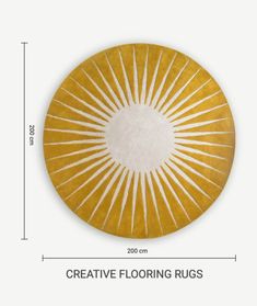 the yellow and white circular rug is shown with measurements for each area in front of it