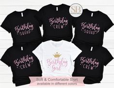 Birthday Crew Shirts, Birthday Group Shirts, Birthday Team Shirt, Birthday Squad Party Shirts, Birthday Girl T-shirt, Birthday Gift for Her Every order is carefully handmade and processed by our small team the same day we ship out. Our processing time is 1-3 business days. We will try to rush any orders with an upgraded shipping.  Price is per shirt, not as a set. ♥ HOW TO ORDER ♥ > Select the DESIGN/COLOR from the 1st drop-down menu. > Select the SIZE from the 2nd drop-down menu. > Then click A Birthday Crew Shirts, Birthday Group Shirts, Birthday Girl T Shirt, Group Shirts, Team Shirt, Adulting Shirts, Girl T Shirt, Team Shirts, Birthday Gift For Her