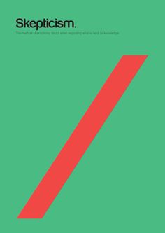 a green and red poster with the word scepticism in black on it