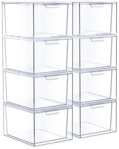 six clear storage bins stacked on top of each other