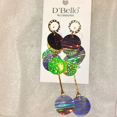 Very Colorful Lightweight Discs With Reflective Bright Colors Sparkling Like Crazy! I Think I Measured These At 4.5" Long. I Don't Know Why I Didn't Write It Down, But I Will Come Back To Edit This If I'm Incorrect. Pierced Post-Style Earrings On A Goldtone Chain And Slim Bar Connectors. Bundle With A 2nd Listing In Your Cart & Get $2 Off Your Total. Multicolor Glitter Dangle Earrings, Trendy Silver Glitter Earrings, Trendy Glitter Earrings For Party, Silver Glitter Earrings For Party, Iridescent Glitter Earrings For Party, Trendy Metallic Party Jewelry, Trendy Metallic Jewelry For Party, I Will Come Back, Write It Down