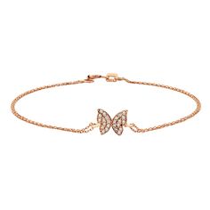 "-Butterfly bracelet is made with high quality 14K solid gold. There are 14K rose , white and yellow gold options. - High polish finish and set with flawless with white cubic zirconia stones . - This tiny, dainty, delicate and trendy women's butterfly bracelet has been artfully designed for timeless fashion. - You receive the bracelet in a beautiful and free gift box. - The bracelet length is 7 inches. We can shorten it. You can add your desired length to \" personalization area\" - The same but Cubic Zirconia Diamond Bracelet In Rose Gold For Gift, Rose Gold Diamond Chain Bracelet For Anniversary, Anniversary Rose Gold Diamond Chain Bracelet, Rose Gold Bracelets With Diamond Accents As Gift, Fine Jewelry Rose Gold Diamond Bracelet Gift, Gift Rose Gold Diamond Bracelet With 17 Jewels, Rose Gold Diamond Bracelet With 17 Jewels For Gift, Rose Gold Diamond Bracelet Fine Jewelry Gift, Rose Gold Diamond Bracelet Gift