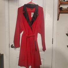 Here We Have A Beautiful Red Tuxedo Jacket Style Dress From Torrid. In A Size 26 Just Spent The Better Part Of Two Years In The Closet. In One Of The Pictures There Is A Small Snag On The Front But You Would Have To Hunt For It It's Not Noticeable. You Can See In The Photo It's Pretty Much Not There. Elegant Red Outerwear For Night Out, Red Tuxedo, Tuxedo Dress, In The Closet, Tuxedo Jacket, Torrid Dresses, The Closet, Style Dress, Jacket Style