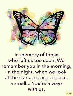 a butterfly with the words in memory of those who left us to son