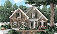 this is an artist's rendering of the front elevation of these country house plans