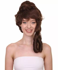 Colonial Lady's 18th Century Curly Wig|Dark Brown Historical Cosplay Wig HW-3473 | eBay 1790s Hairstyles Women, Late 1700s Hairstyles, 1790s Hair, 17th Century Wigs, Powder Wig 18th Century, Historical Cosplay, Curly Wig, Mild Shampoo, Cosplay Wig