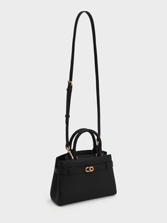 Black Aubrielle Metallic-Accent Belted Bag - CHARLES & KEITH US Chic Shopping Bags With Gold-tone Hardware, Office Shoulder Bag With Double Handle And Branded Hardware, Office Double Handle Shoulder Bag With Branded Hardware, Modern Satchel With Metal Hardware For Shopping, Chic Gold-tone Hardware Satchel Tote, Chic Satchel With Gold-tone Hardware Tote, Chic Tote Satchel With Gold-tone Hardware, Chic Michael Kors Satchel With Double Handle, Chic Formal Bags With Branded Hardware