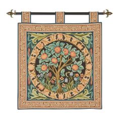 the tree of life is depicted in this hand painted wall hanging tapestry, which features birds and flowers