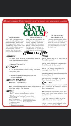 the santa clause food and fun menu