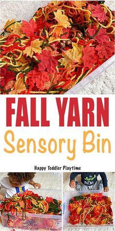 this is an easy fall yarn activity for toddlers to play with