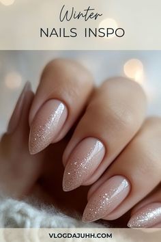 Neutral And Sparkle Nails, Winter Proposal Nails, Nails For Winter Wedding, Non Traditional Holiday Nails, Natural Winter Nails Simple, Engagement Nails Ideas Winter, Nails Idea Winter, New Year Dip Nail Ideas, Winter Bridesmaid Nails