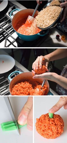 the process for making carrots is shown in three different pictures, including one being cut and put into a bowl