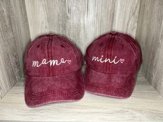 Mama And Mini Hats, Casual Personalized Flat Brim Hat, Casual Flat Brim Personalized Hats, Casual Mini Snapback Hat With Letter Print, Casual Mini Baseball Cap With Letter Print, Casual Mini Hats For Gifts, Casual Everyday Hat Personalized, Casual Mini Hat With Short Brim For Gifts, Casual Mini Hat With Short Brim As Gift