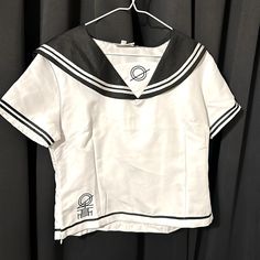 Black And Whole Sailor Style Anime Cosplay Shirt. Xl But Fits Like A Large. Brand New Never Worn. Harajuku Style Short Sleeve Cosplay Shirt, White Harajuku Top For Cosplay, White Tops With Anime Print For Halloween, White Anime Print Top For Halloween, Anime Style Short Sleeve Top For Cosplay, White Top For Halloween Cosplay, White Halloween Cosplay Top, Harajuku Style Short Sleeve Top For Cosplay, Anime Print Tops For Cosplay Events