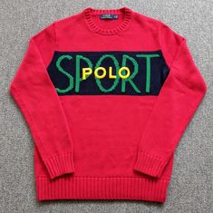 Rare Find! Ralph Lauren Polo Sport Spellout Vintage Sweatshirt Red Navy Yellow Green Crewneck Pullover Sweater Size Men’s Small (Unisex) Chest: 22" Length: 29" Gently Worn & Loved (See Photos) Fast Shipping From California **Add To Bundle For 10% Off Everything** Designer Crew Neck Tops For Fall, Designer Red Long Sleeve Tops, Designer Long Sleeve Red Top, Fitted Red Crew Neck Sweater, Designer Red Crew Neck Top, Designer Red Tops For Fall, University Red Long Sleeve Tops For Winter, University Red Long Sleeve Tops For Spring, Red Sporty Winter Top