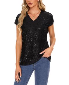 PRICES MAY VARY. 【Features】 Women sparkly sequin tops. Causal loose fit, all over shiny sequins, fully lined, cap sleeve, V-neck, stretch fabric. 【Premium Quality】 Women's glitter dressy blouses is finished by excellent stitching that sequins are durable and won’t be easy to fall off or splitting. It's with smooth full lining to stop the sequins from itching or scratching your skin. 【Occasions】 This holiday shimmer blouse is ideal for occasions such as evening party, carnival, disco, night out c Sparkly Sequin Top, Dressy Tunic Tops, Sparkle Blouse, Shimmer Blouse, Blouse Size Chart, Cap Sleeves Blouse, Loose Fit Shirts, Dressy Blouse, Glitter Party