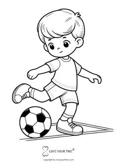 a little boy kicking a soccer ball coloring pages for kids to print out and color