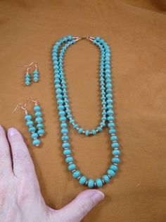 25" long specialty genuine Turquoise gemstone + Copper metal Beads bead beaded with 2 pairs of dangl Double Strand Necklace, Brooch Necklace, Pin Pendant, French Wire, Fall Jewelry, Copper Metal, Genuine Turquoise, Turquoise Gemstone, Strand Necklace