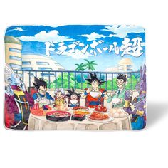 an image of a dragon ball party on a table with people eating and having drinks