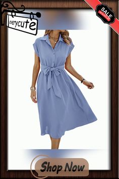 Light Blue Button Lapel Pocket Midi Dress with Tie Tie Women, Dresses By Length, Dress With Tie, Midi Dresses, Women Dresses, Women's Fashion Dresses, Dresses Midi, Fashion Dresses, Light Blue