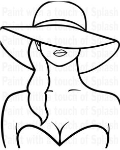 a drawing of a woman wearing a hat and bikinisuit with long hair in the shape of a heart